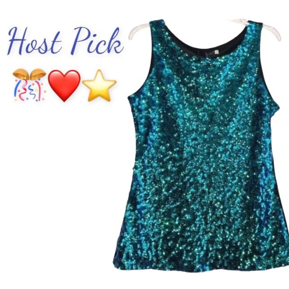 🍀 NEW Blue Green sequin top, Pretty party top